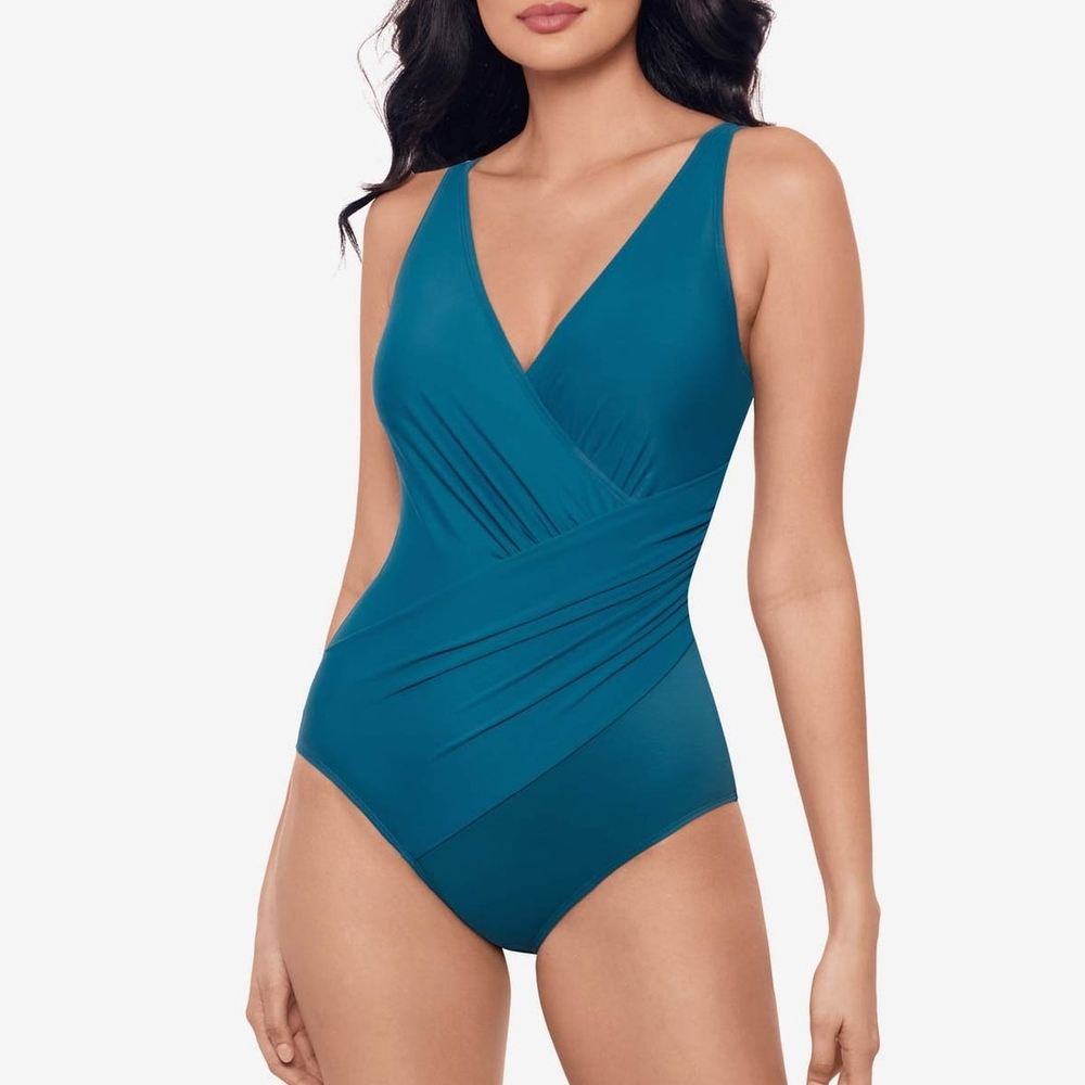 Miraclesuit Blue Wrap One-Piece Swimsuit - Picture 2 of 9